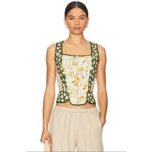 Agua Bendita Sinclair Ete Green Floral Corset Top, REVOLVE, boho, Large NWT